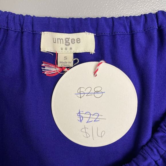 Umgee USA Womens Blue Embroidered Boho Tasseled Off The Shoulder Peasant Top S - Picture 6 of 8